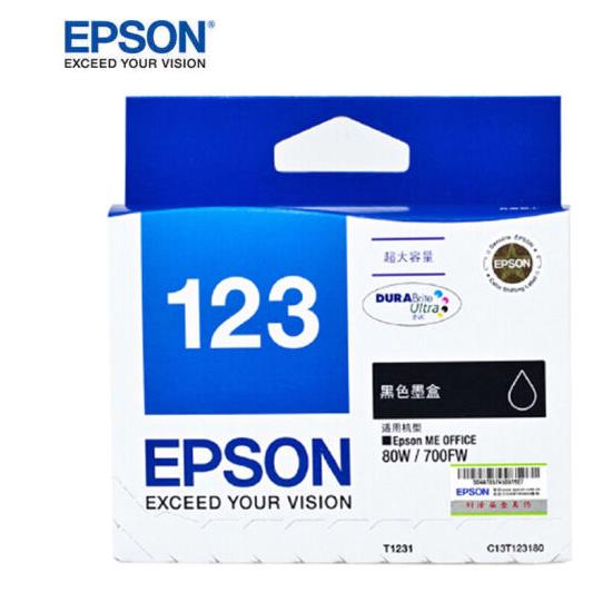 爱普生（EPSON）T123原装墨盒 T1231 黑色大容/约1000页 
