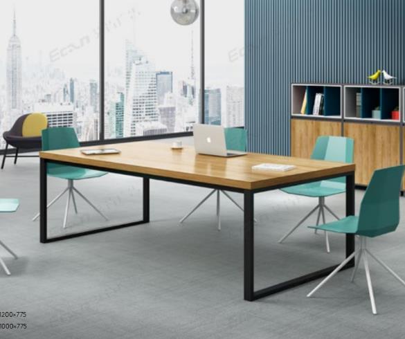 格林  现代铁艺实木办公桌 书桌工作台会议桌 62B024 会议桌 2400*1200*775 