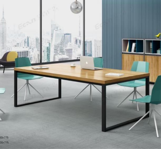 格林 现代铁艺实木办公桌书桌工作台会议桌  2000*1000*775 