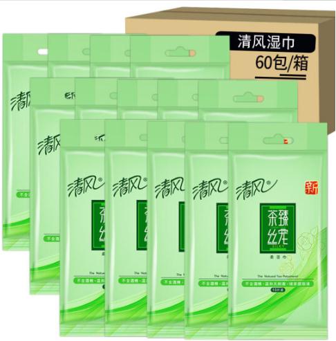 清风湿纸巾茶臻丝宠绿茶柔湿巾 60包/箱 